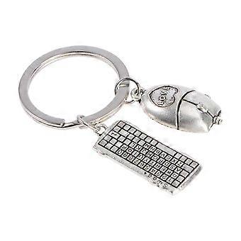 Couple Keychain Metal Keyboard Mouse Pendant for Decor 1Pcs Silver