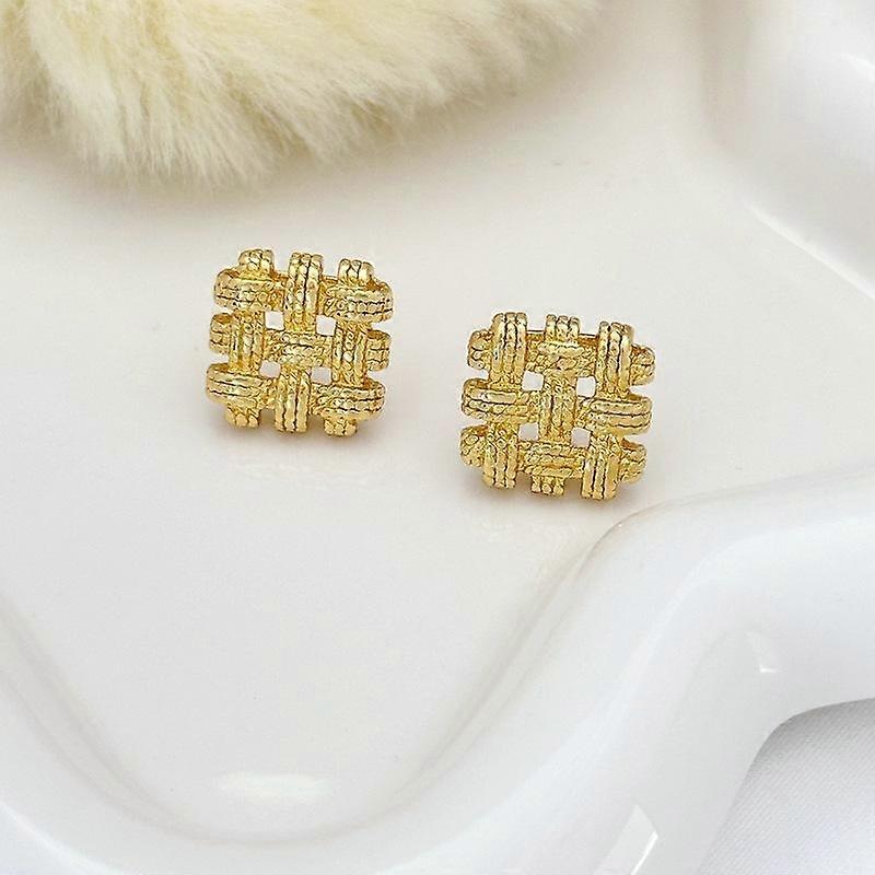 High-End Simple Women'S Square Weaving Mesh Pattern Modeling Stud Earrings