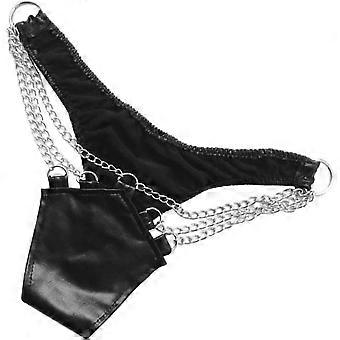 1 Piece Tight T-Back Chains For Leather Panties Low Thong Black Pu Bikini Cosplay Briefs
