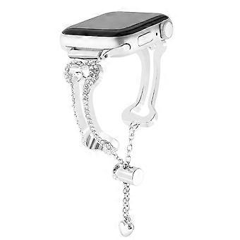 Pulseira de metal para Apple Watch série 11 10 42 mm/ 9 8 7 41 mm/ SE3 SE2 SE 6 5 4 40 mm/ 3 2 1 38 mm com strass e elos de osso