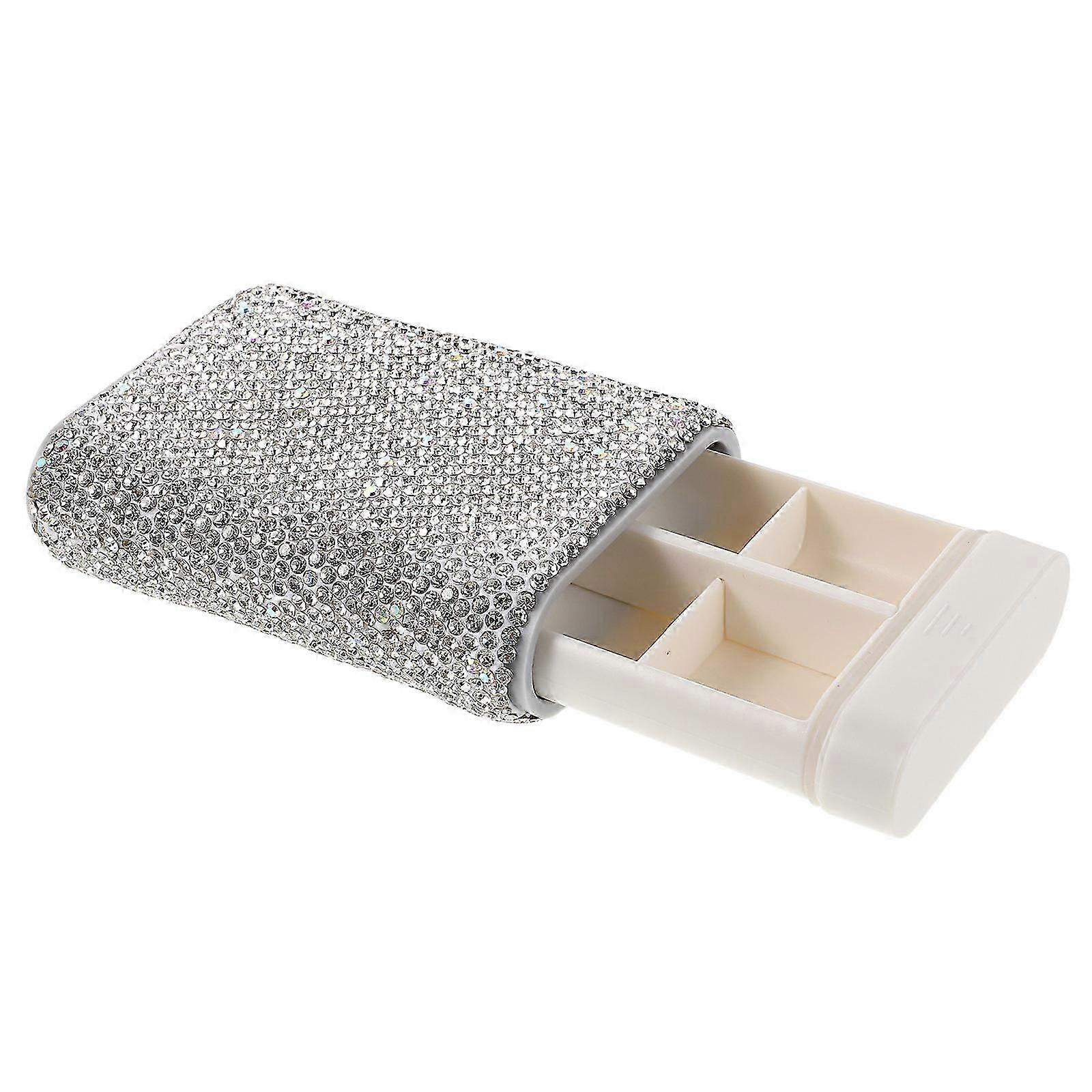 Portable Bling Pill Container with 6 Compartments for Medication Use