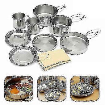 8pcs utendørs camping kokekar piknik gryte kokk panne sett rustfritt stål fotturer bbq