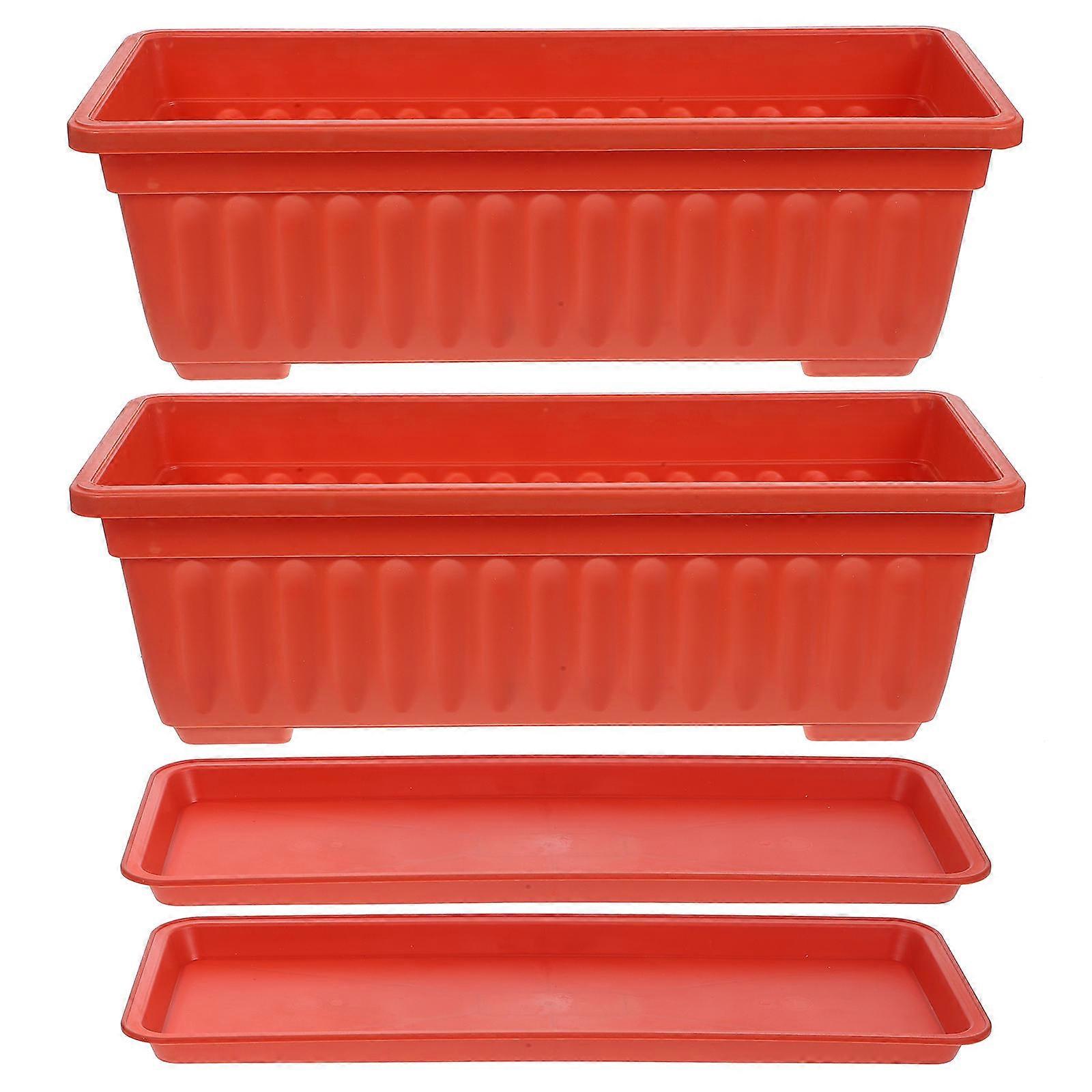 2pcs Plastic Vegetable Flower Planters Boxes Rectangular Flower Pots with Saucers