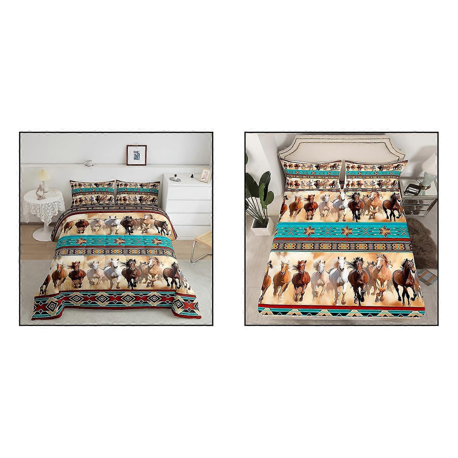 Galloping Horse Comforter Set with Fitted Sheet, 3 Piece Soft Equestrian Bedding