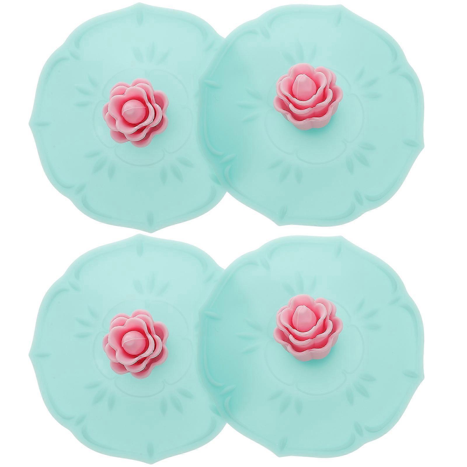 Silicone Lid Rose Shape for Leak-Proof Function 4Pcs Multi Color Pack