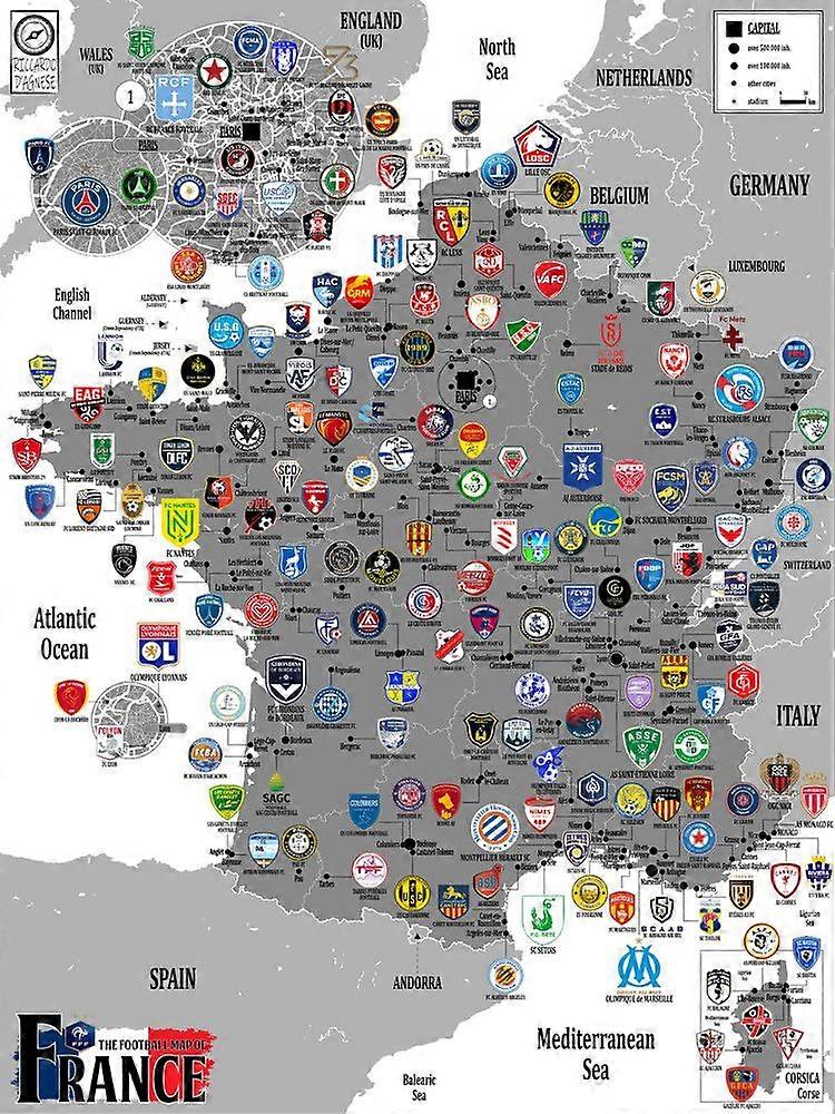 Carte des clubs de football de France - Puzzle de difficulté élevée