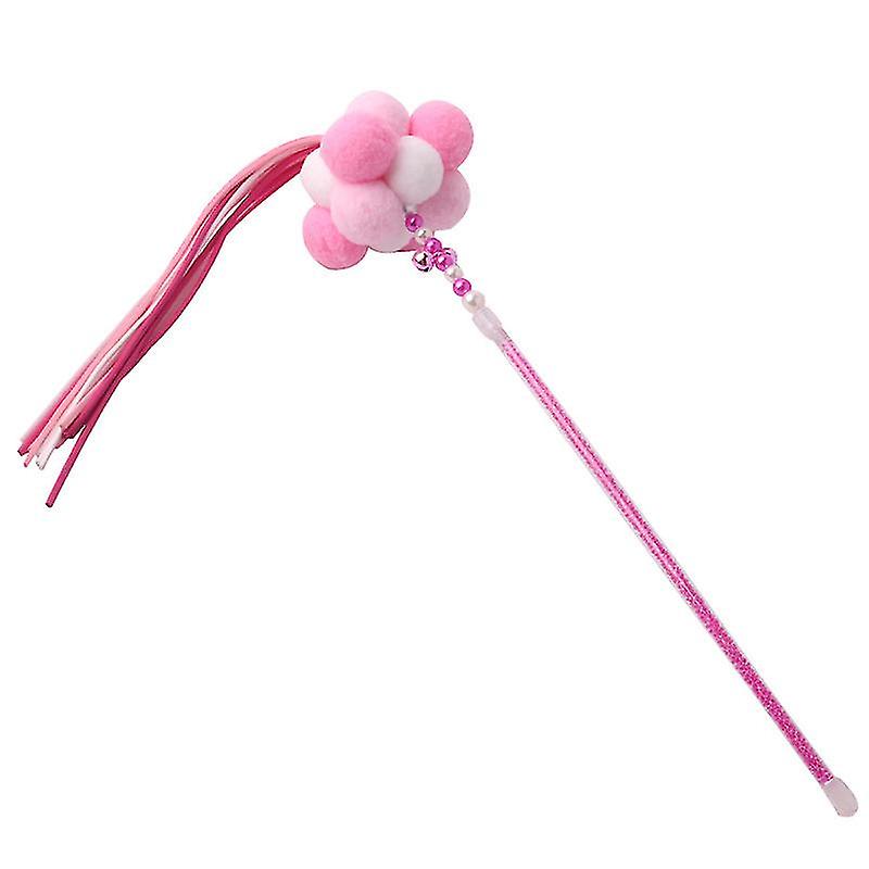 Pxcl Pet Cat Toy Soft Plush Ball Tassel Bell Feather Funny Cat Stick Interactive Cat Toy Fairy Funny Cat Stick, 36cm, Rose Red+pink