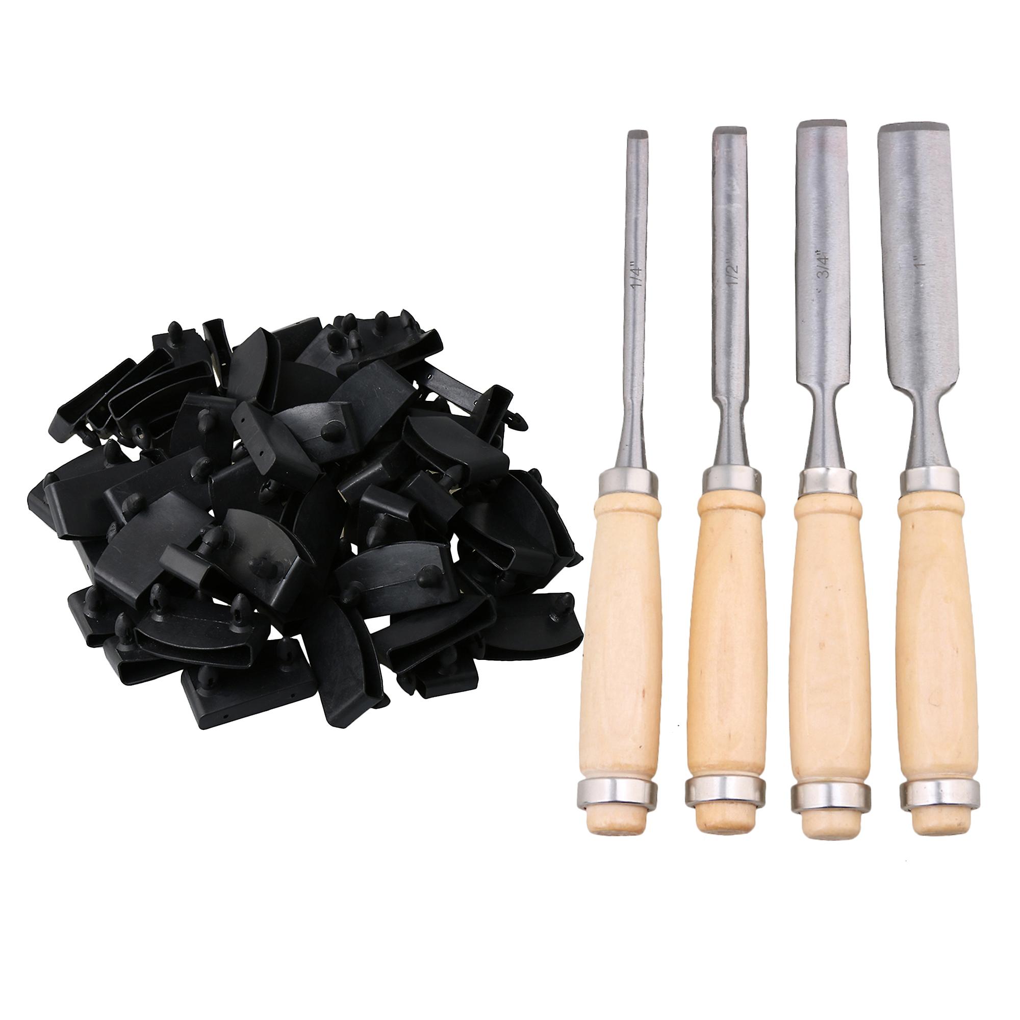 50x schwarzer Bettlattenhalter aus Kunststoff und 4x Holzmeißel-Ersatzset