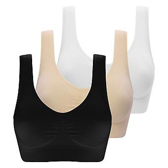 Set van 3 naadloze sportbeha's voor dames in grote maten, ademende, elastische, draadloze yogabeha's, volledig bedekkend vest, maten S-6XL, met uitneembare pads.