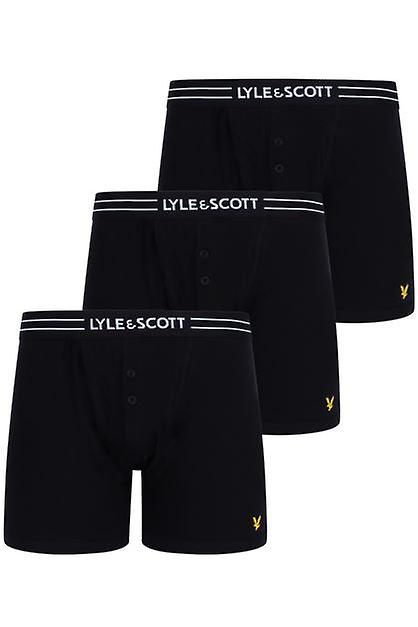 Lyle & Scott 3 Pack Lewis Men's Button Fly Boxer Trunks  - Black
