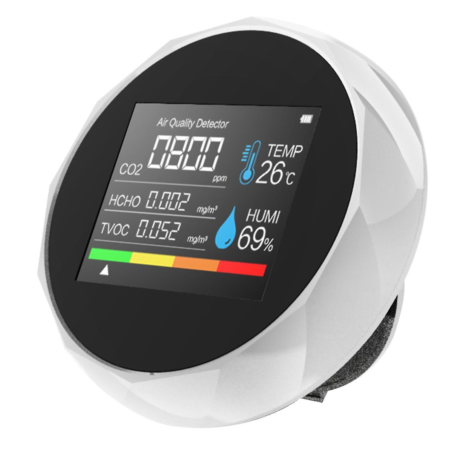White 5 In 1 5 In 1 Carbon Dioxide Detector Temperature/humidity Air Quality Monitor Digital Co2 Meter Formaldehyde Detector Air Analyzer For Co2/hcho