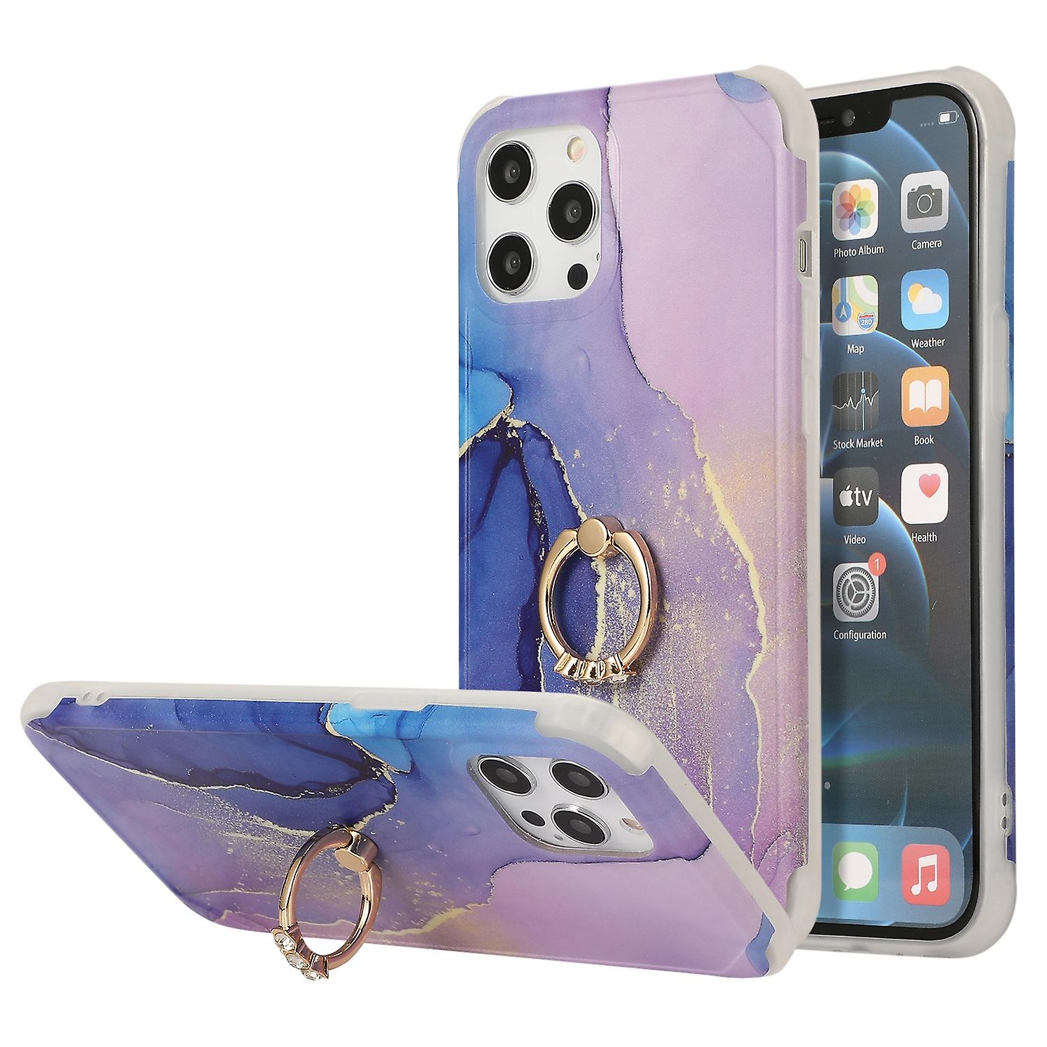 Marble IMD Rhinestone Ring Case For  iPhone 13 Pro