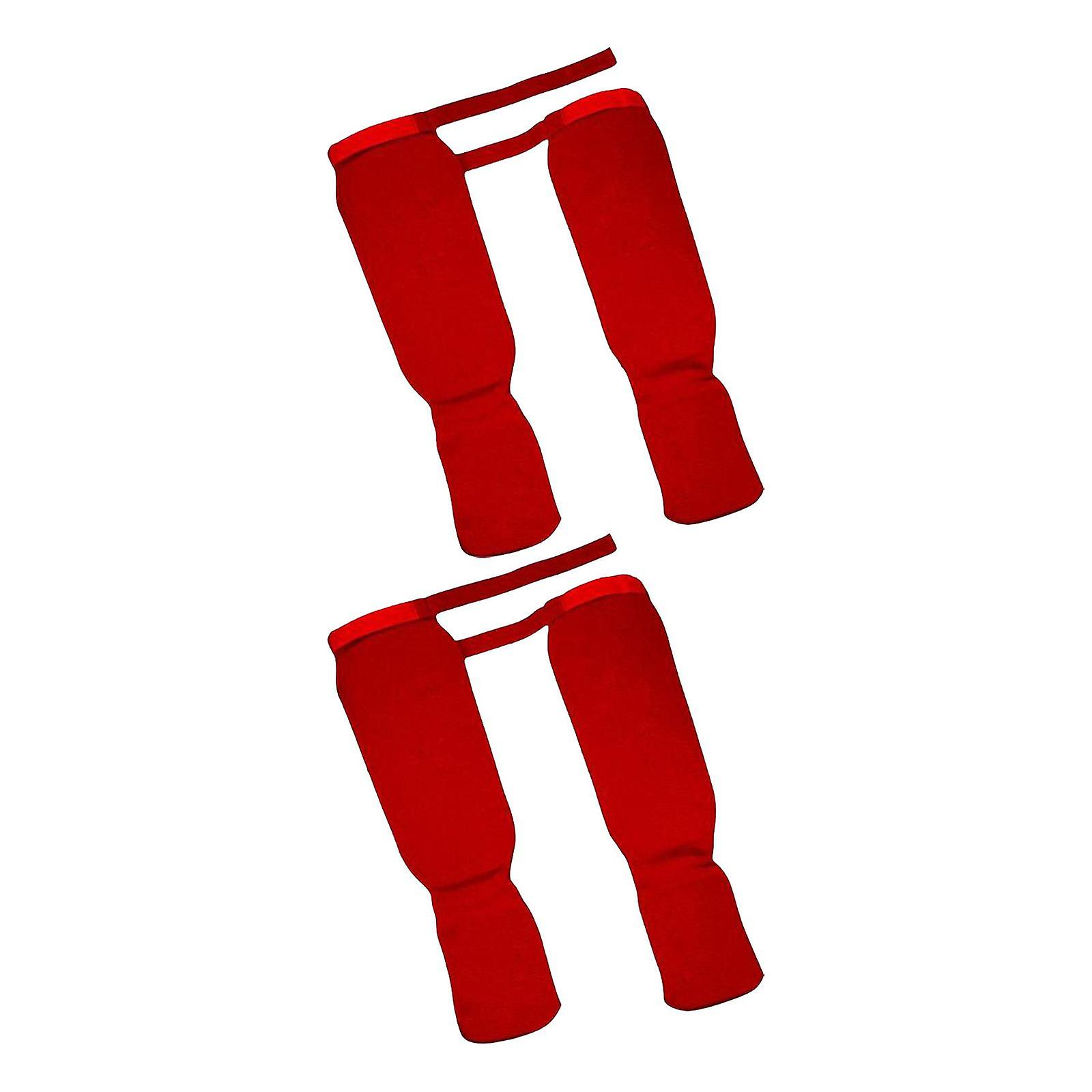 2 Pair Shin Instep Guards Training Protection Protector L Red and S