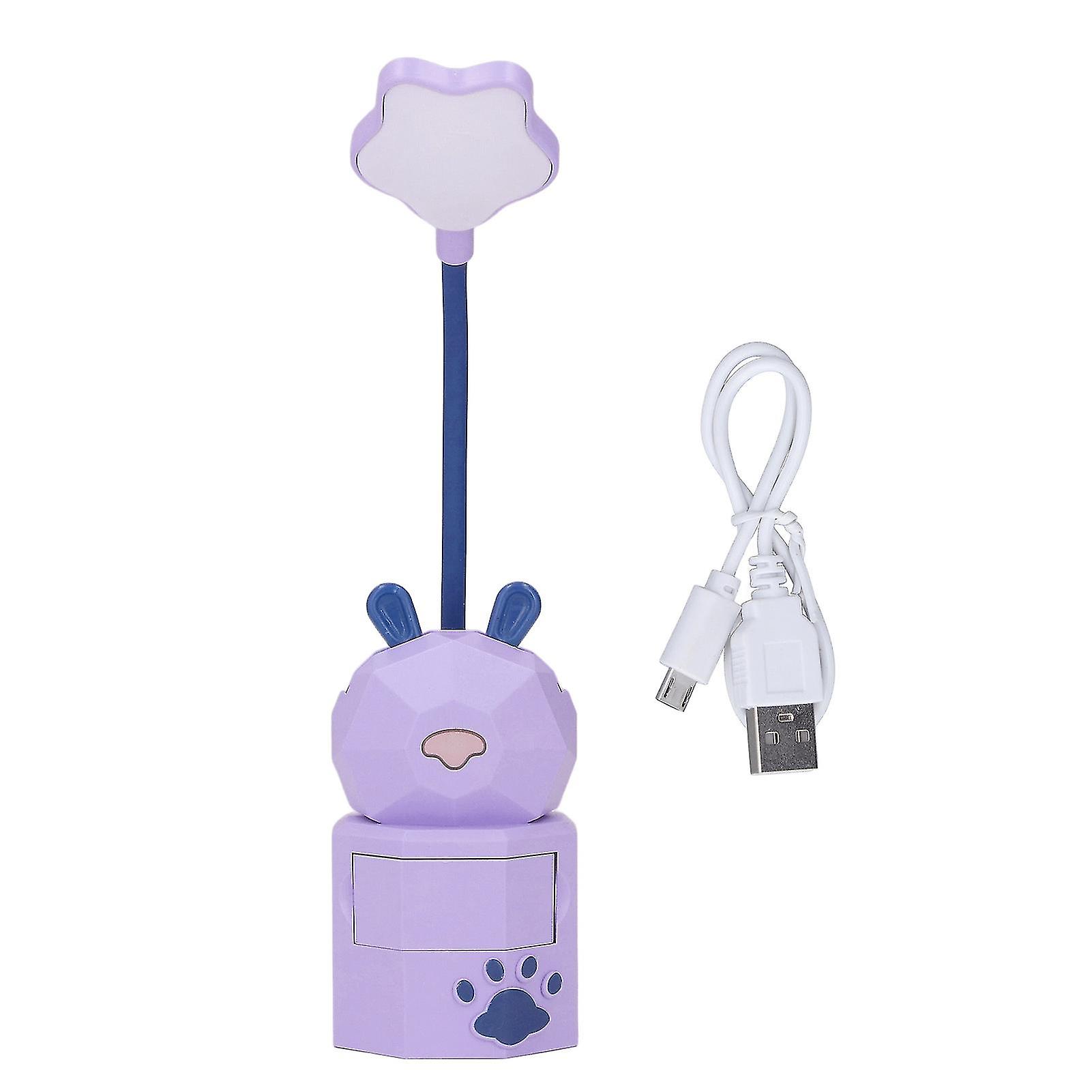 Lampe de lecture lapin de dessin animé pour enfants - Lampe à col de cygne rechargeable USB avec conception sûre et durable et boîte de rangement - Lumière chaude violette