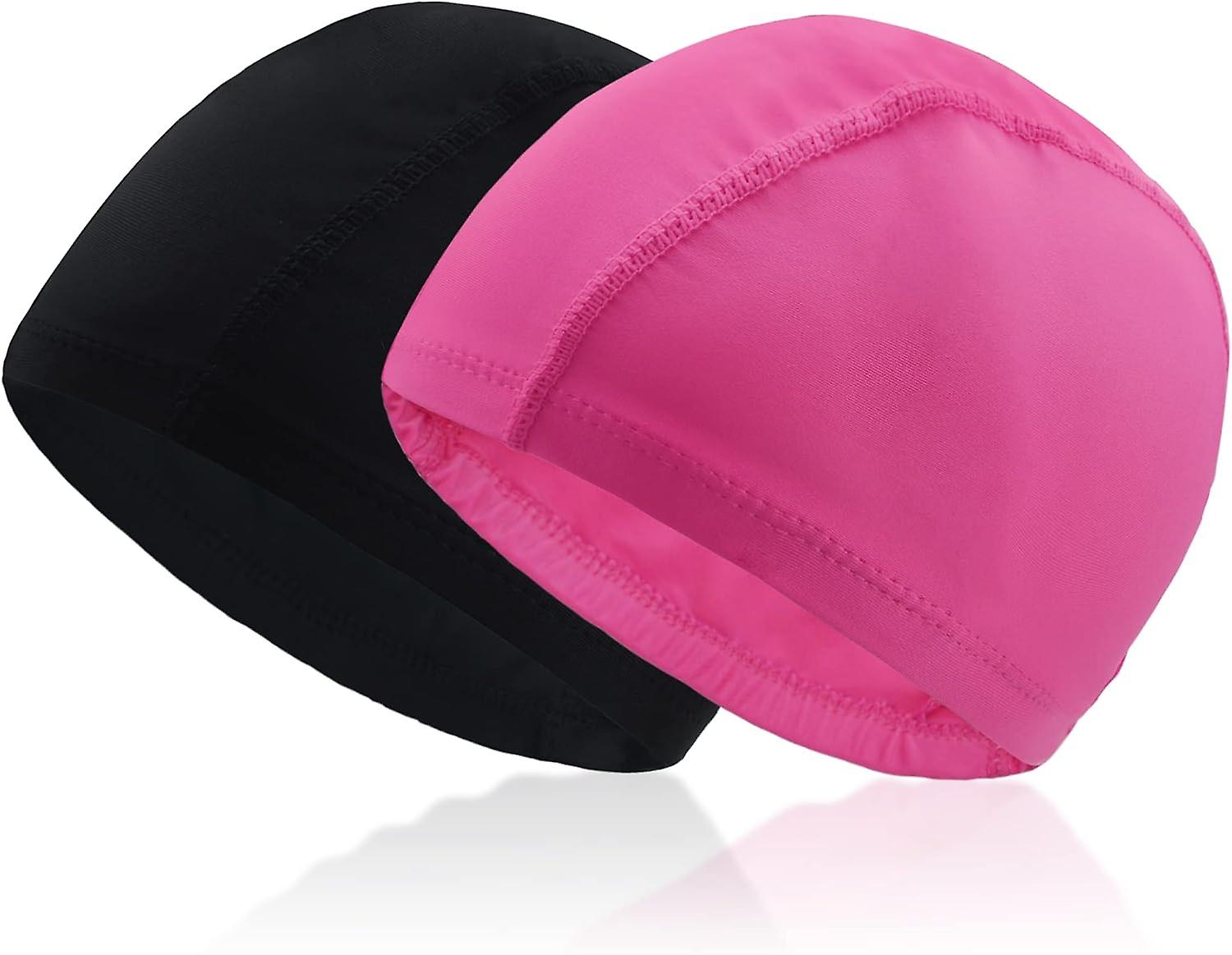 2 Adult Swim Caps Swimming Pool Caps Soft Polyester Blended Fabri