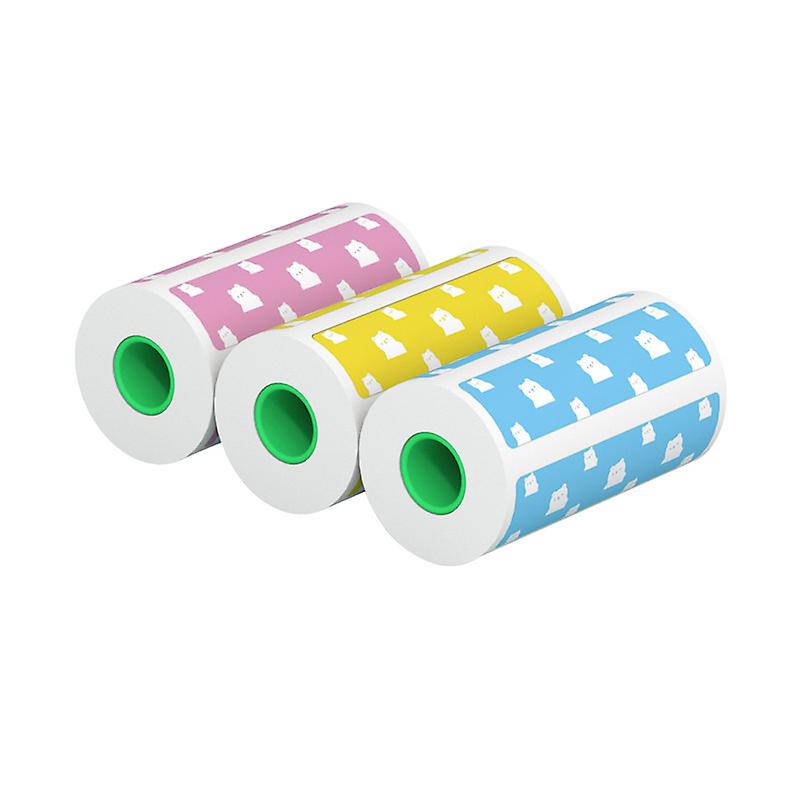 3 Rolls Label Thermal Paper Sticker Cute Bear Pattern Self-adhesive Printable Paper