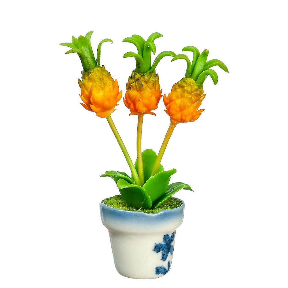 Dolls House Pineapple Plant In Blue Vase Miniature Flower Decor Accessory 1:12