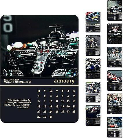 Kalendarz biurkowy F1 2024 - Harmonogram wyścigów formuł 1 Kalendarz biurkowy z obrazami samochodów wyścigowych