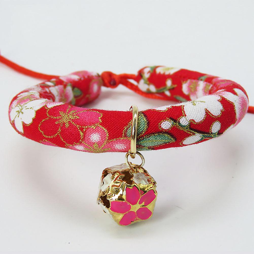 Adjustable M Dog Cat Collar Necktie with Bell Printed Cloth C-2