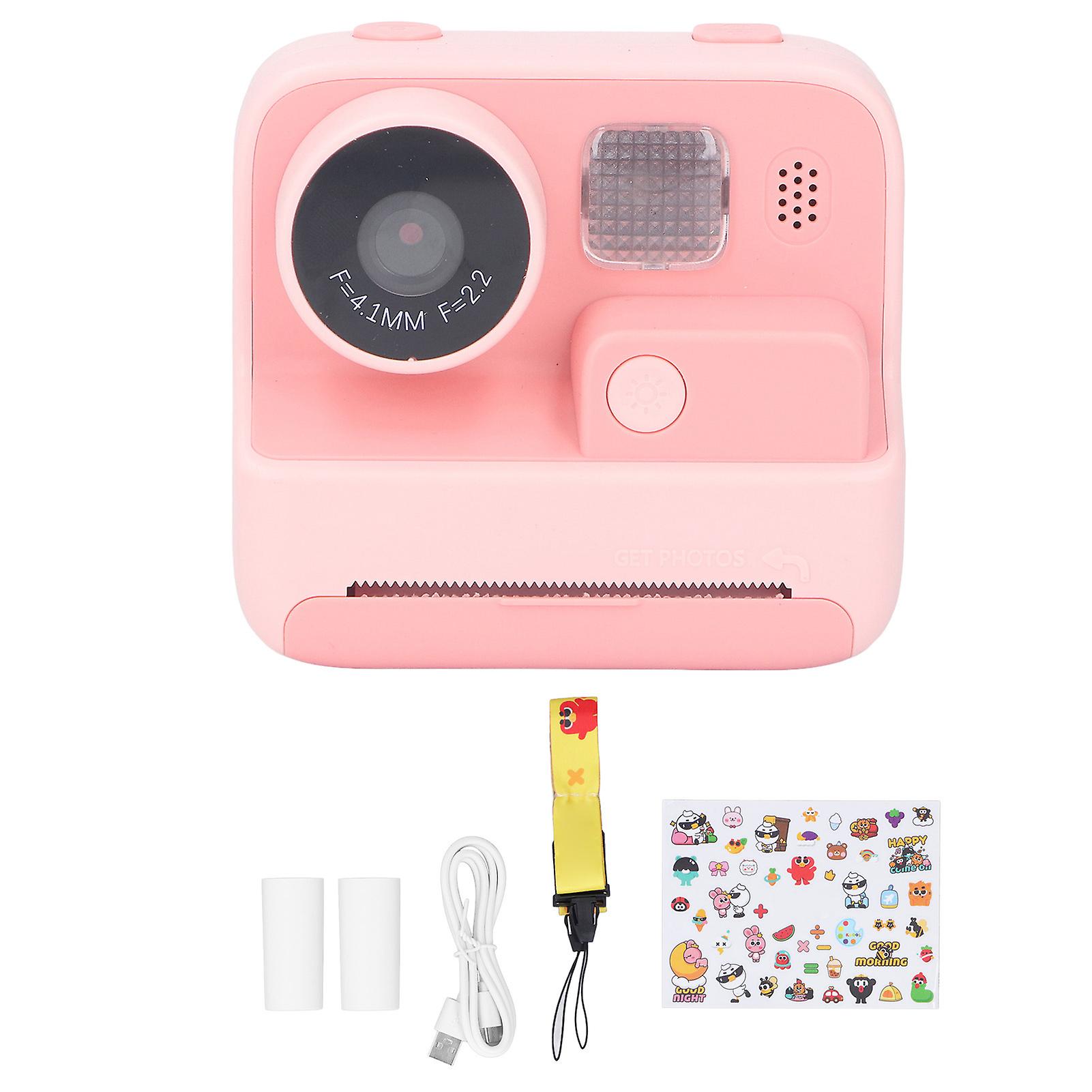 K27 Kids Instant Camera Front Rear Dual Lens Selfie Video Paper Instant Print Camera with lanyard Pink Without memory card