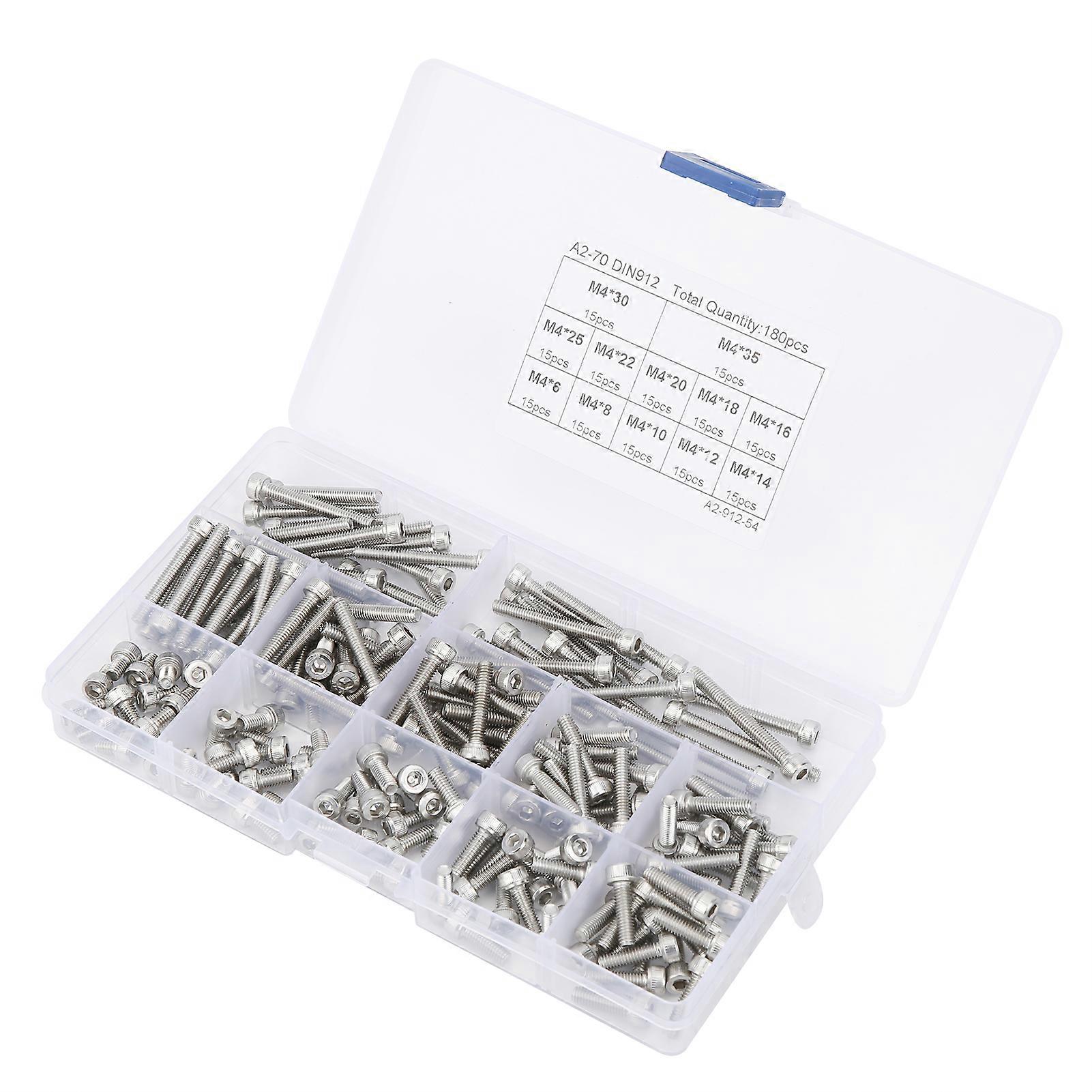 Hex Socket Screw Cap 304 Stainless Steel MultiLength Combination Set Nail Assortment Kit(180pcs(M4) )