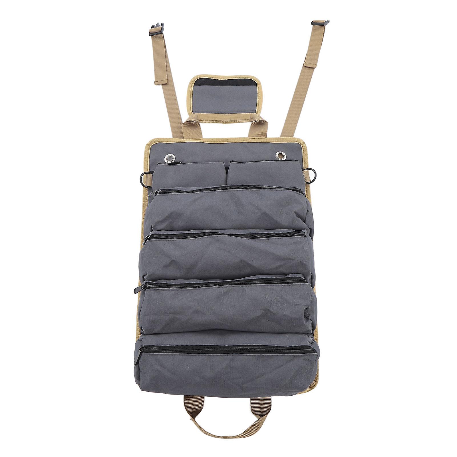 Roll Up Tool Bag Multipurpose Portable Tool Storage Bag Oxford Cloth Separate Pockets Tool Organizer for Gardening Camping Grey