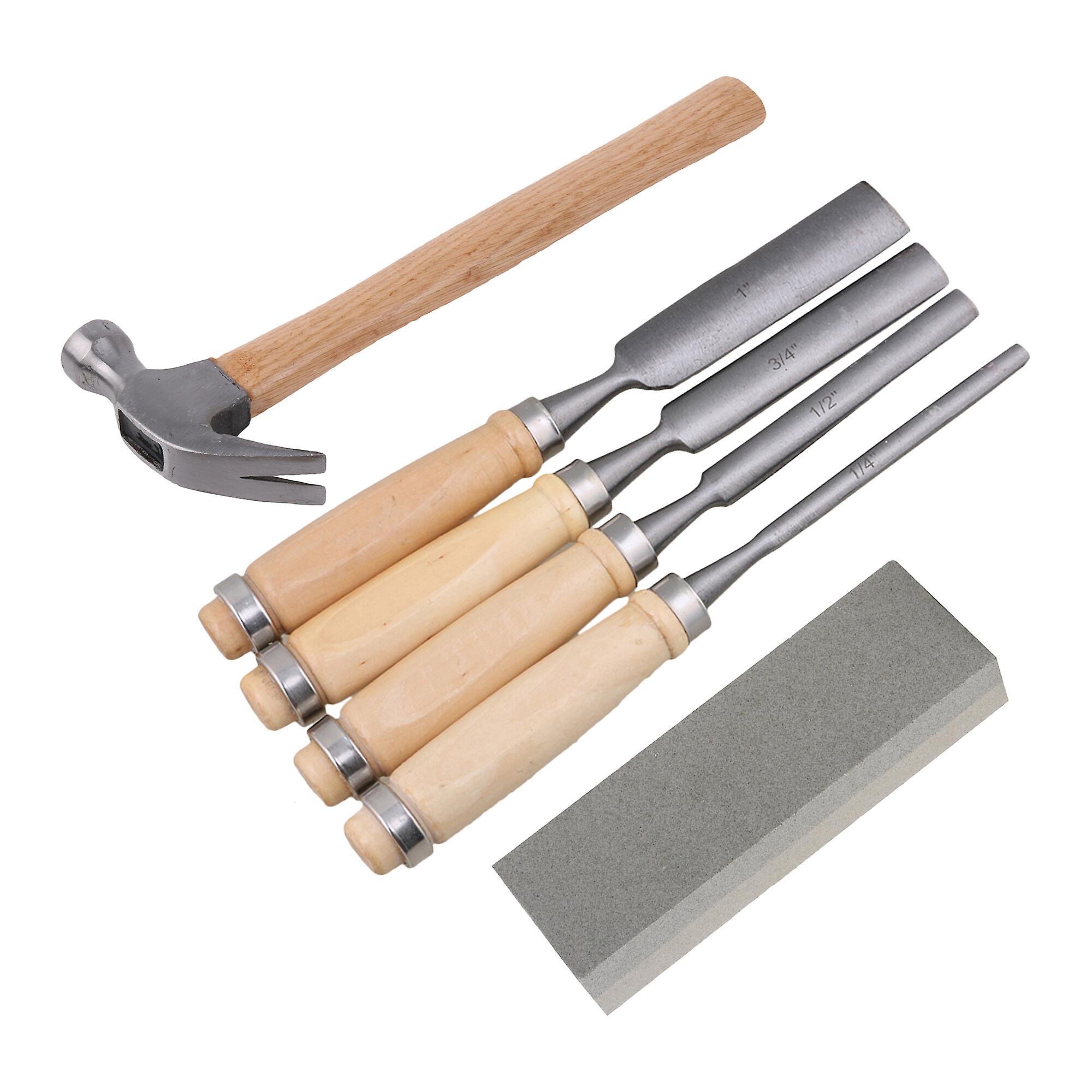 Wood Carving Chisels 9.45Inch x 0.94Inch w/ Sharpening Stone 8oz Hammer Kit