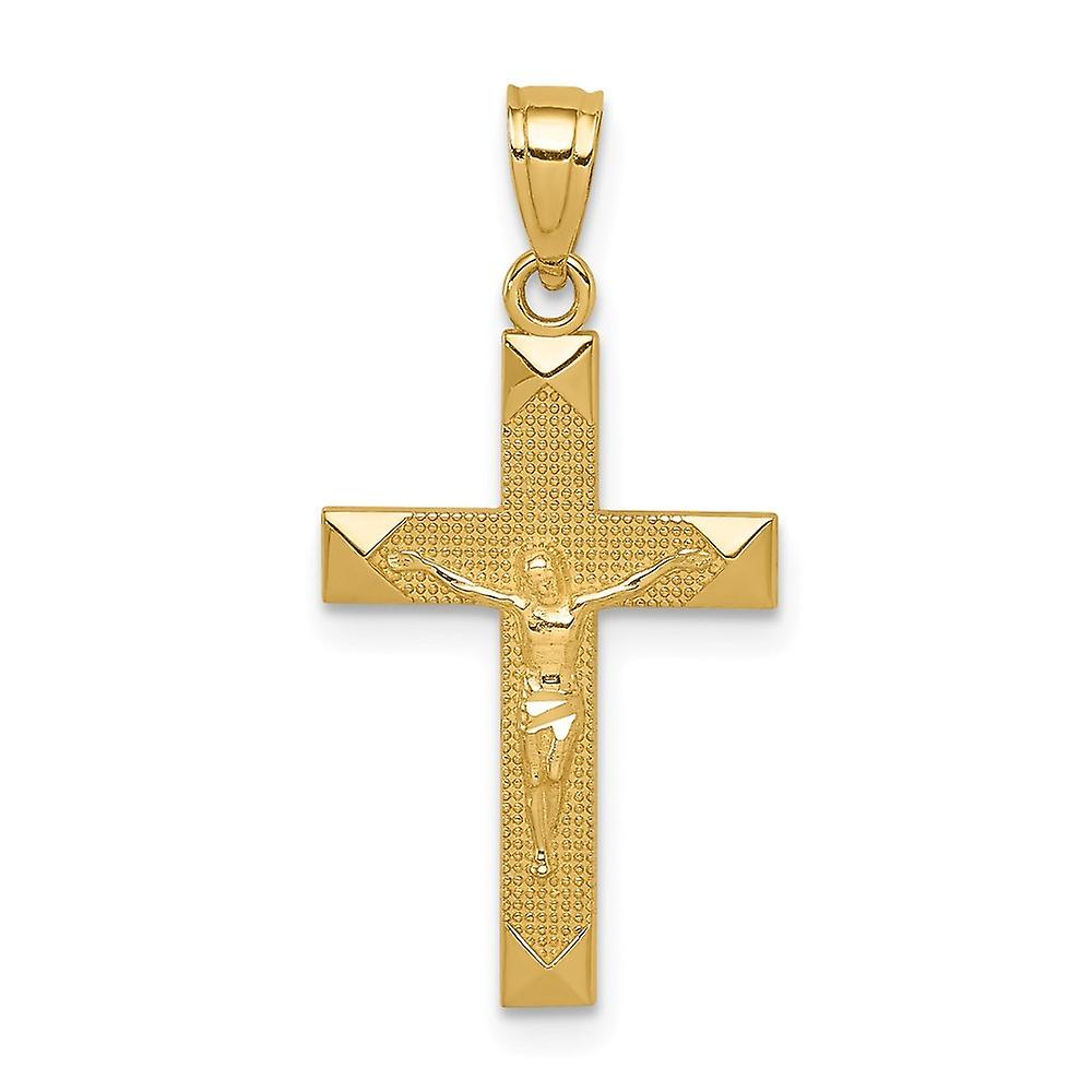 Collier pendentif crucifix en or jaune texturé poli brillant 23,2 x 28,5 mm pour femmes