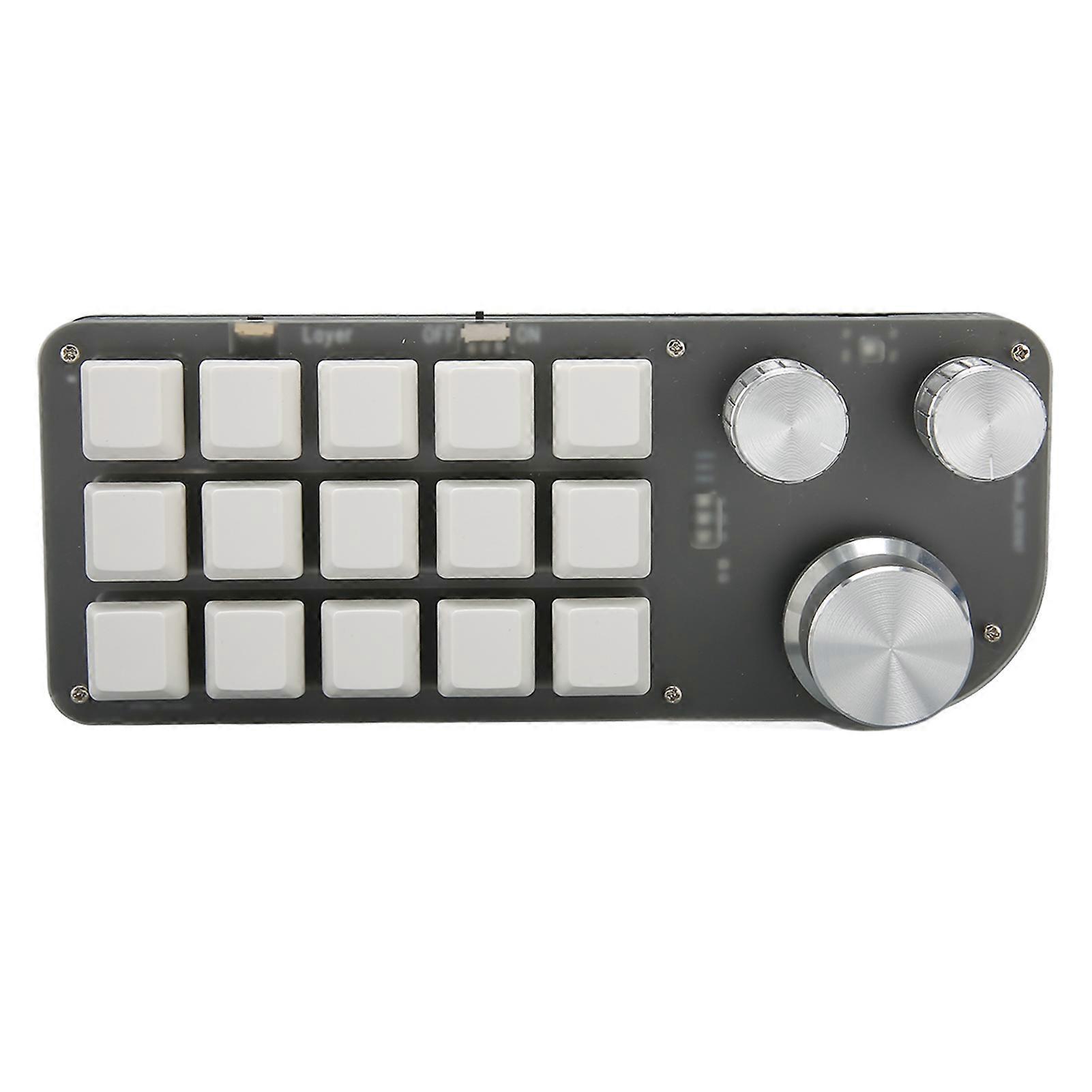 One Handed Mechanical Keyboard 15 Keys 3 Knobs with RGB Bluetooth Plug and Play Multifunctional Mini Gaming Keypad