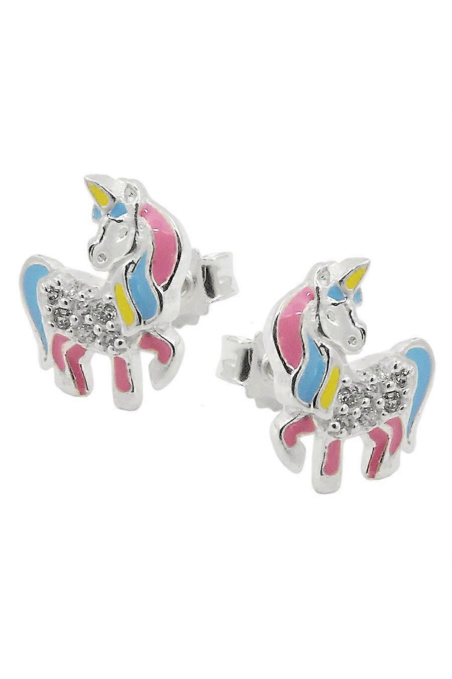 Stud Earrings Unicorn Colored Silver 925 - Gl93816