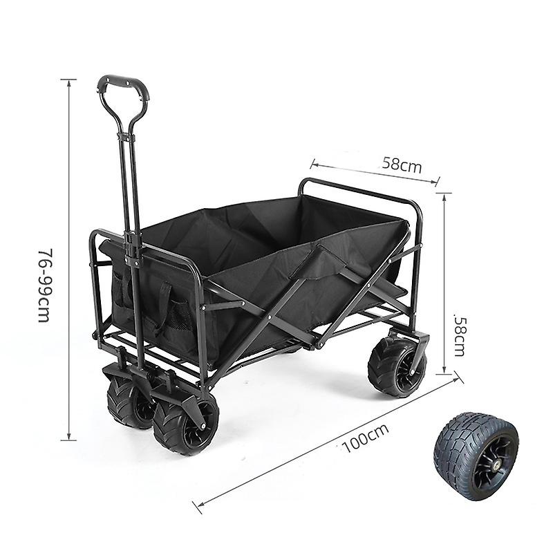 Camping Beach Wagon Wheels Heavy-duty All-terrain Vehicle Grocery Cart Red Larger Capacity Foldable Adjustable Handle Cart
