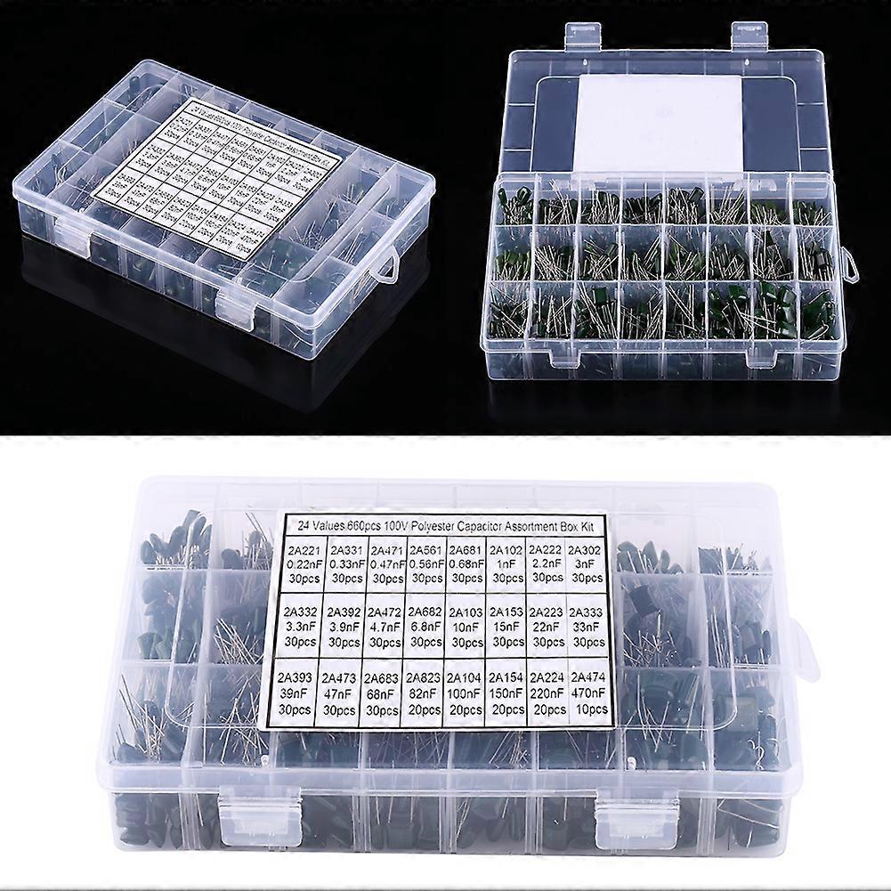 660pcs 24-Value Polyester Film Capacitors Kit 0.22nF-470nF 100V