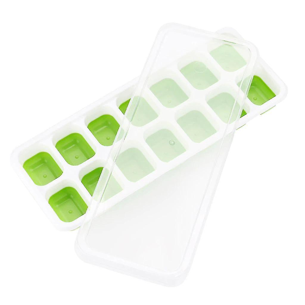 For 25cm 14 Grid Food Grade Ice Tray Home Lid DIY Ice Cube Mold 4Pc Covered Ice Mould Green WS12956