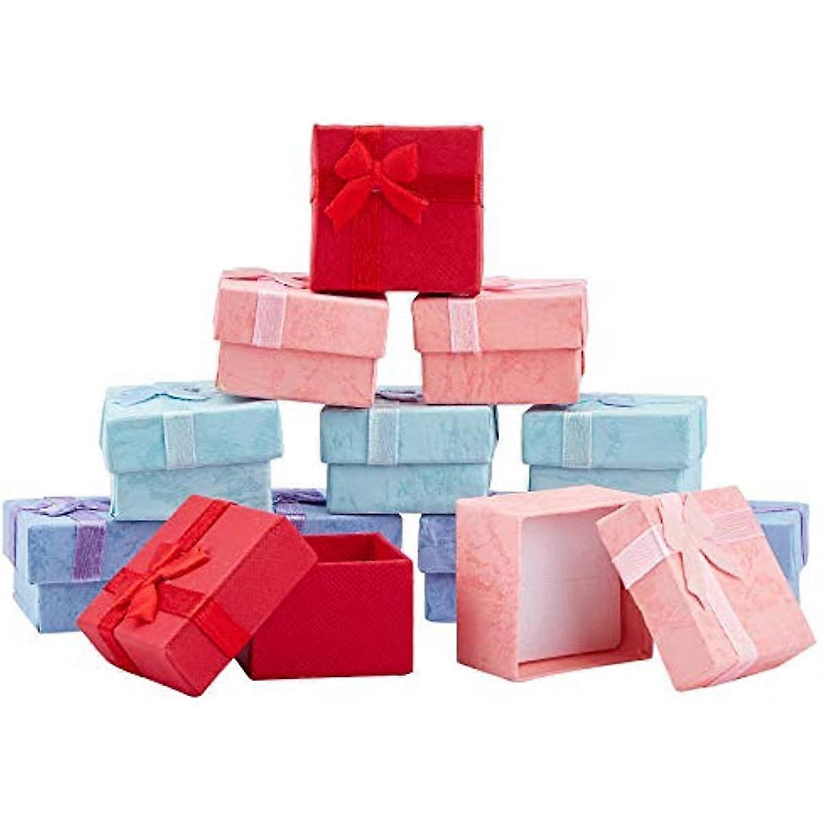 32 Pcs Cardboard Ring Boxes 1.6x1.6x1 Jewelry Gift Boxes Paper Boxes with Bow Gift Boxes for Jewelry Presentation with Foam Insert