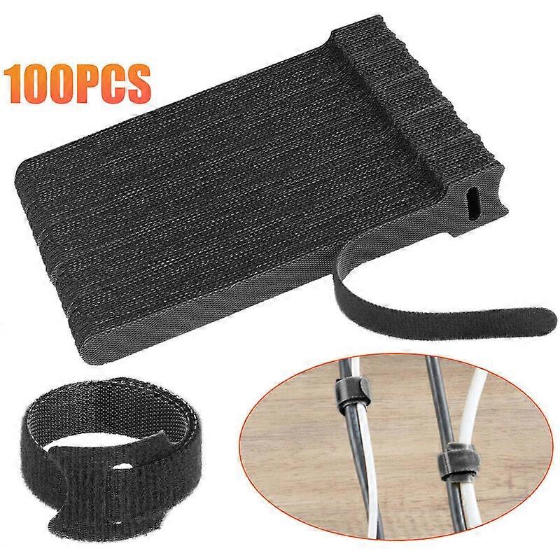 100 pieces cable ties, cable ties, reusable cable storage straps and cords, hook and loop, black