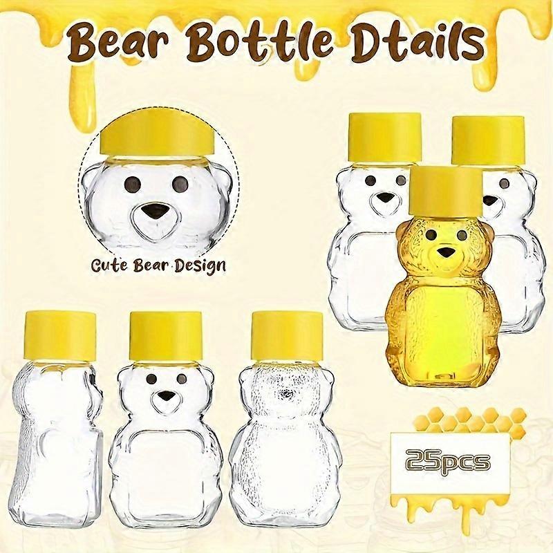 25pcs Large Capacity 2oz Reusable Honey Bear Containers - Non-Slip Grip, Flip-Top Yellow Lids, Durable PET Material, Kitchen & Gift Containers with Le