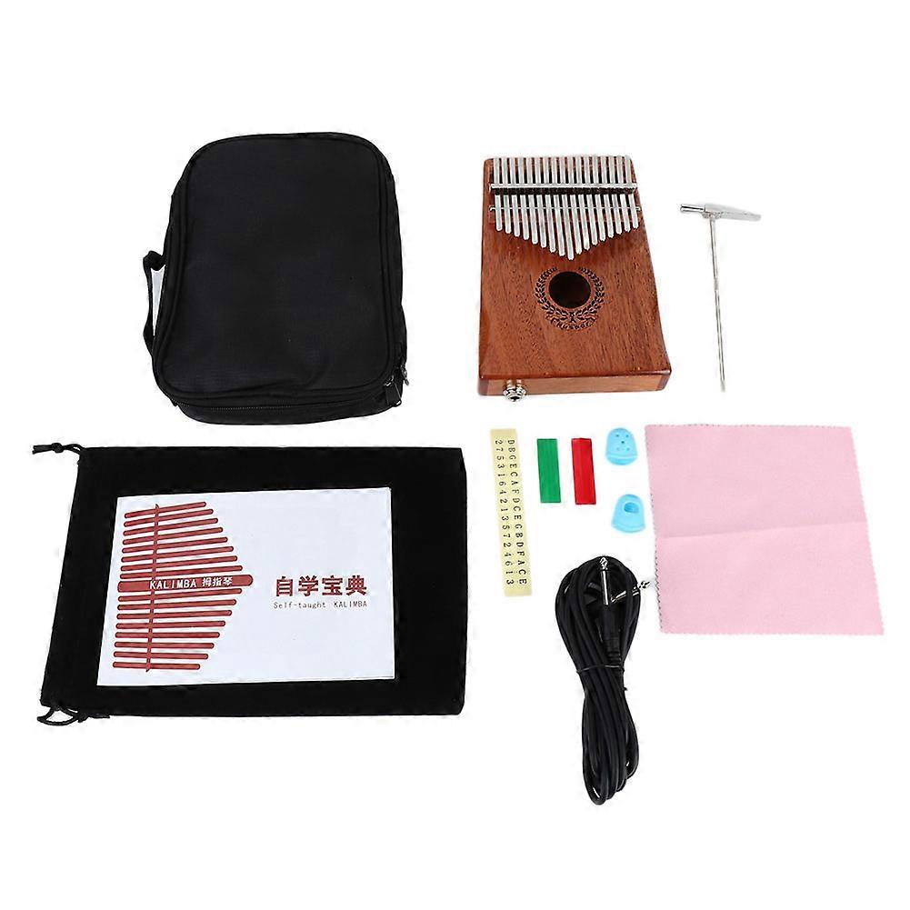17 Keys Mahogany Eq Kalimba Thumb Piano Built In Pickup Beginner Set With Tune Hammer Carry Bag