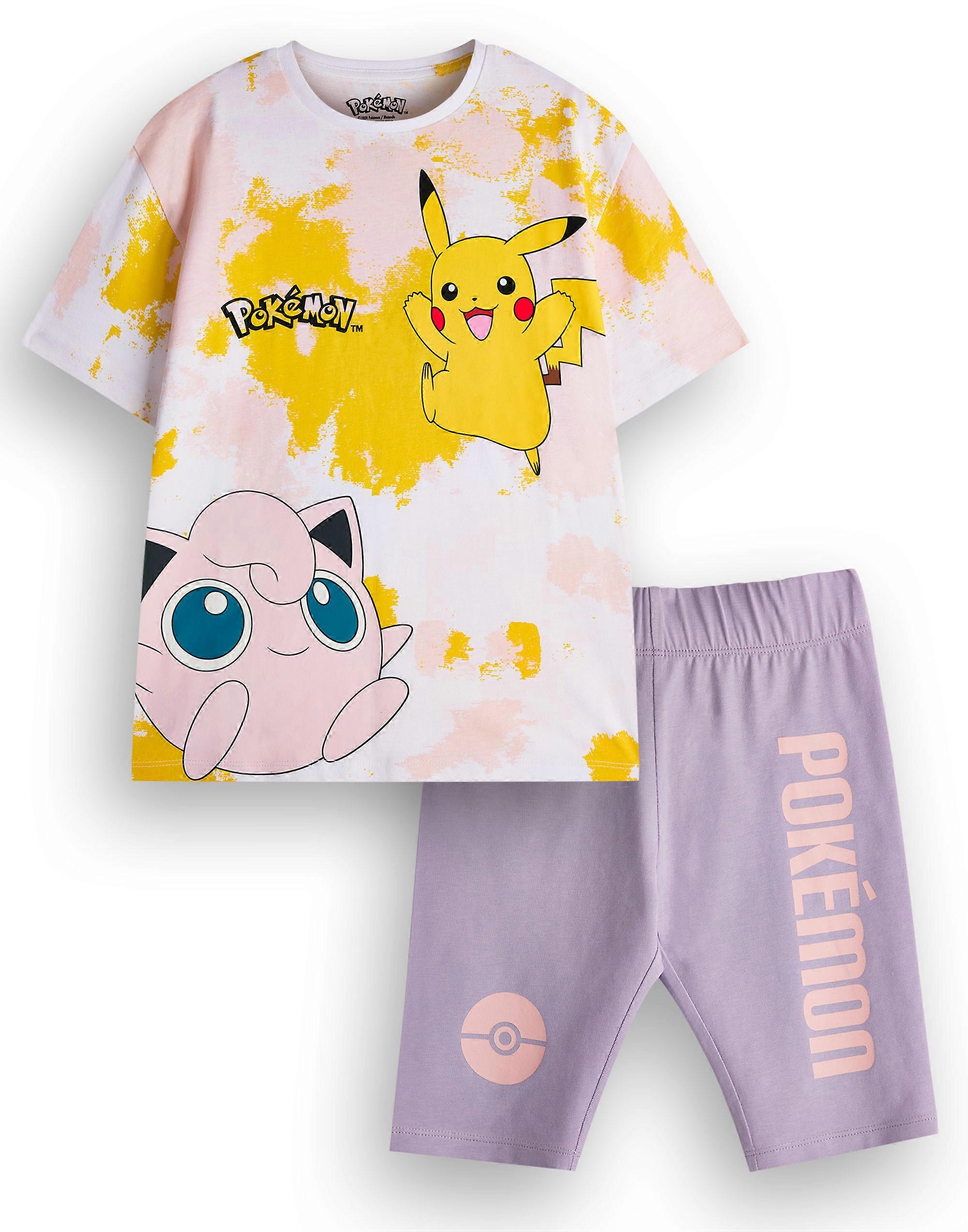 Pokemon Girls T-Shirt and Shorts Set Multicoloured Pikachu Tie Dye Set