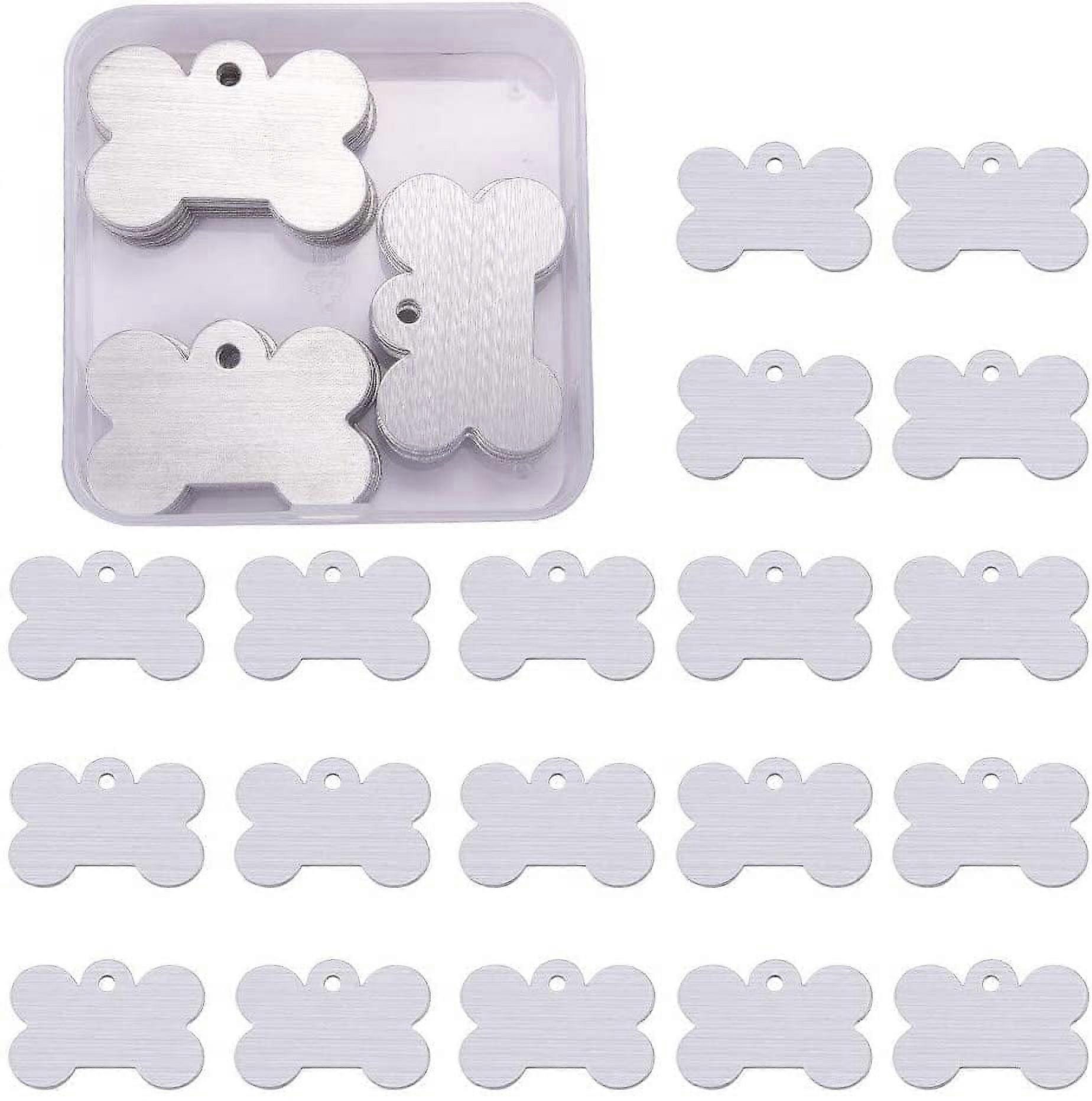 30 Pack 1.5x1" Bone Shape Stamping Blanks Aluminum Blank Pendants with Storage Box for Dog Tags Making and Engraving 1mm in Thickness