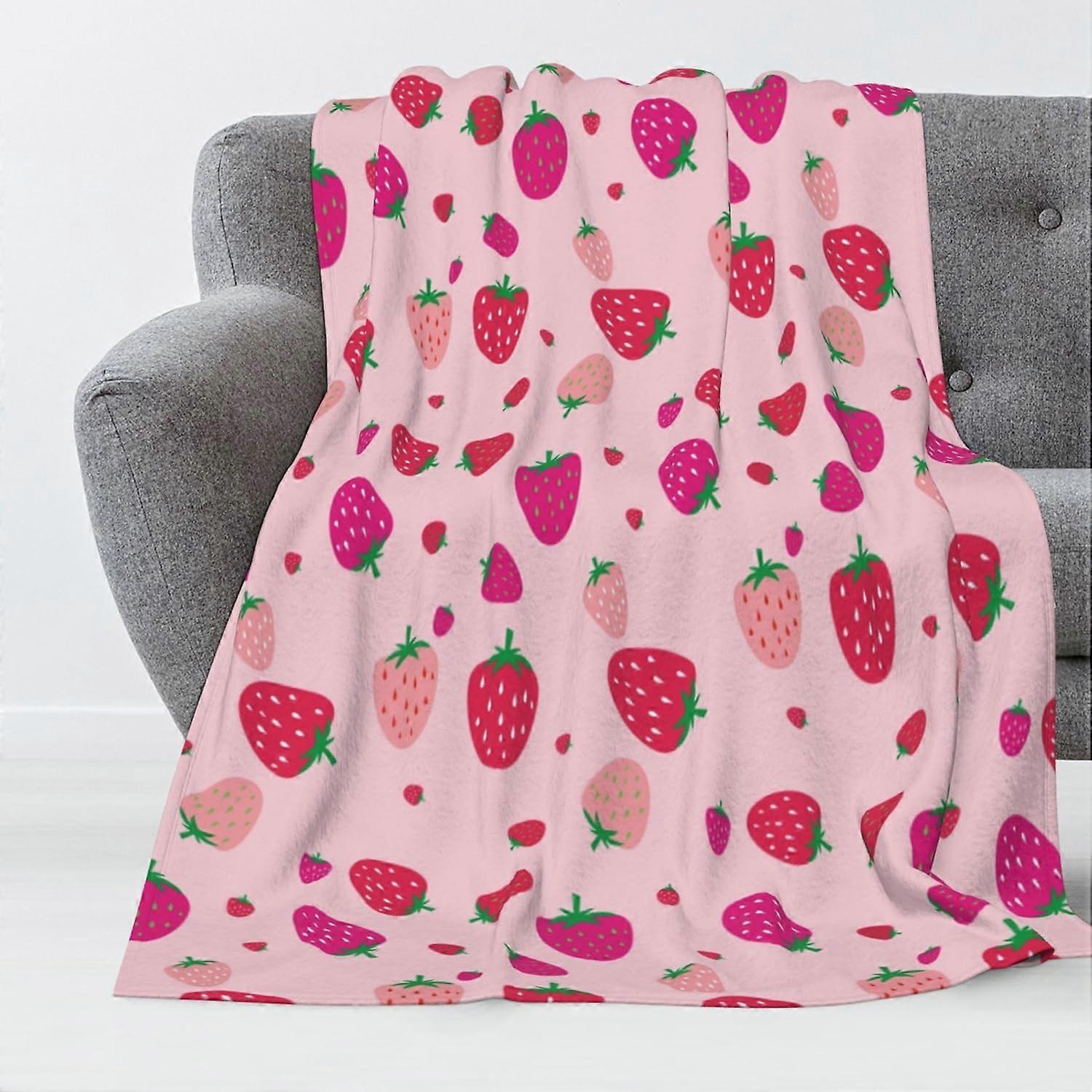 Strawberry Throw Blanket for Kids Soft Warm Cozy Fleece Flannel Throw Blanket Pink Strawberry Lightweight Blanket for Sofa Bed Couch Traveling Camping