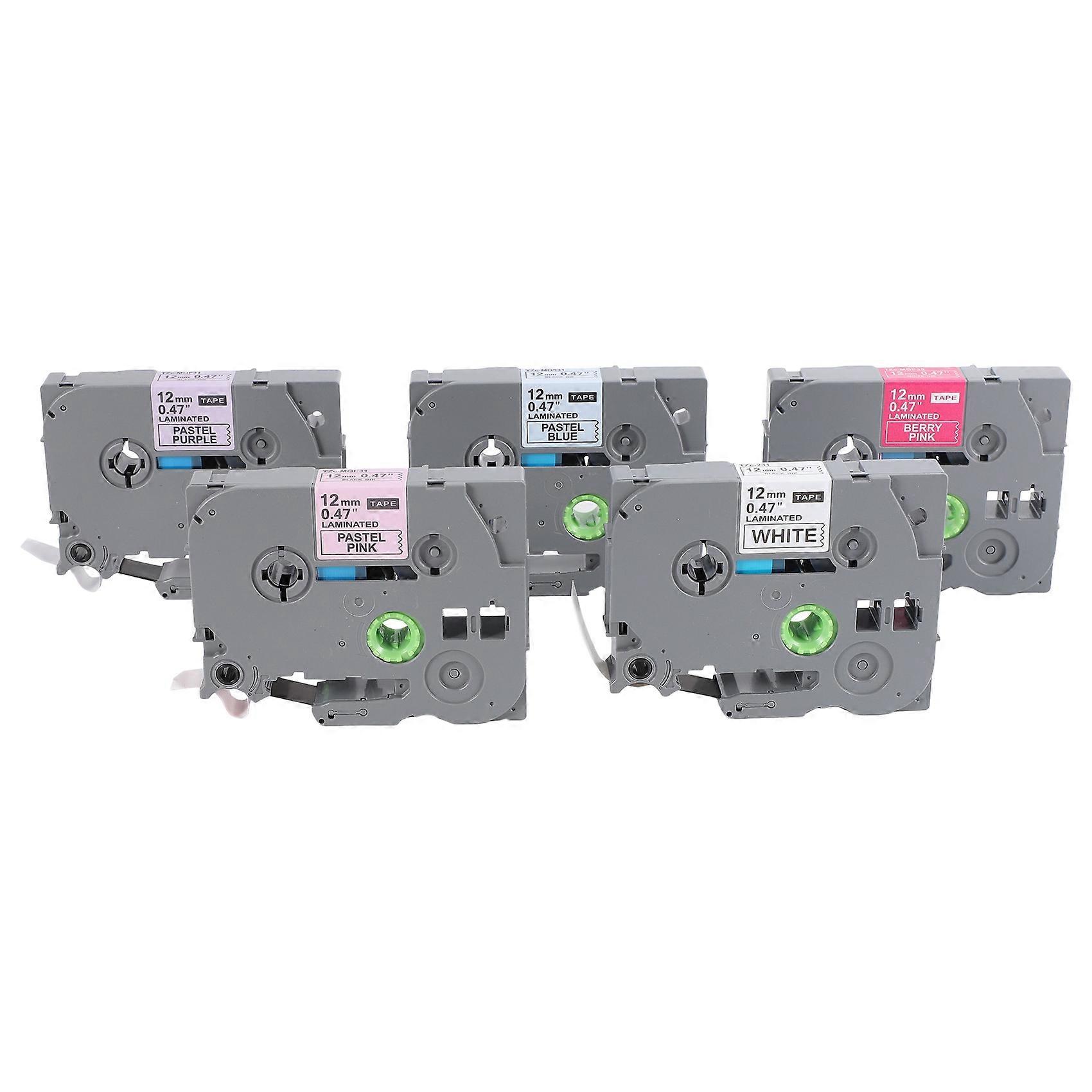 Ruban d’étiquette compatible de remplacement pour P-Touch 12Mm 1/2 pouce laminé (rose/rose/violet/bleu/blanc