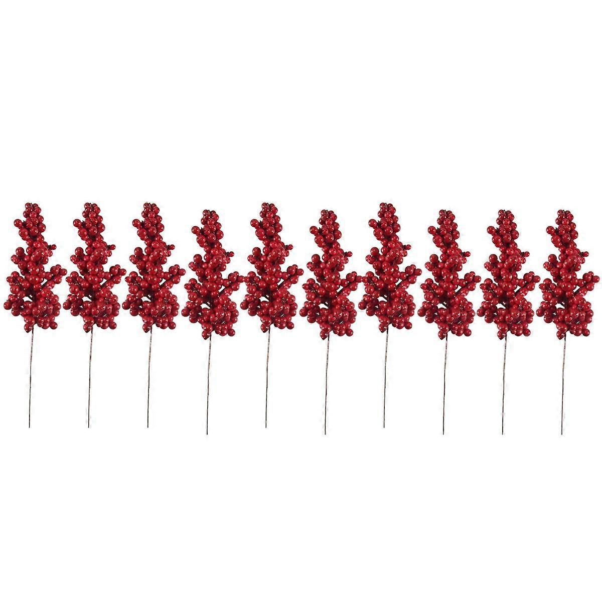 10PCS Artificial Red Berries Decorative Branches with Red Berries Autumn Branches Christmas Picks B