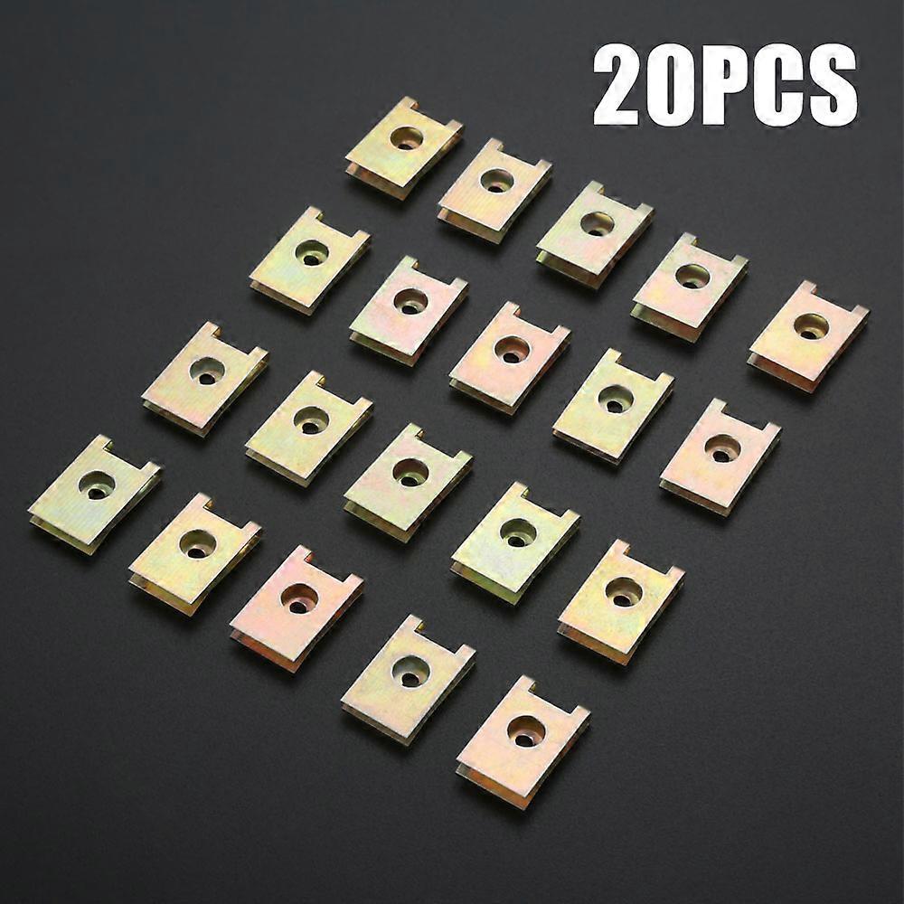 20x Metal 3mm Hole Car Fastener Clips Screw Base U Type Nut Mounting Fastener Clips Auto Engine Fender Bumper Guard Plate Clamp