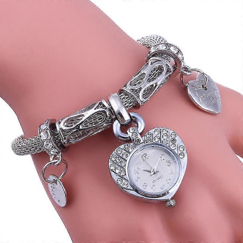 السيدات القلب سوار ووتش كريستال سوار الديكور (فضي) 1 قطعة