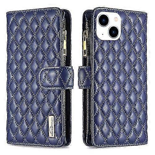 For compatible with compatible with Iphone 15 Diamond Lattice Zipper Wallet Leather Flip Mobile Phone Case