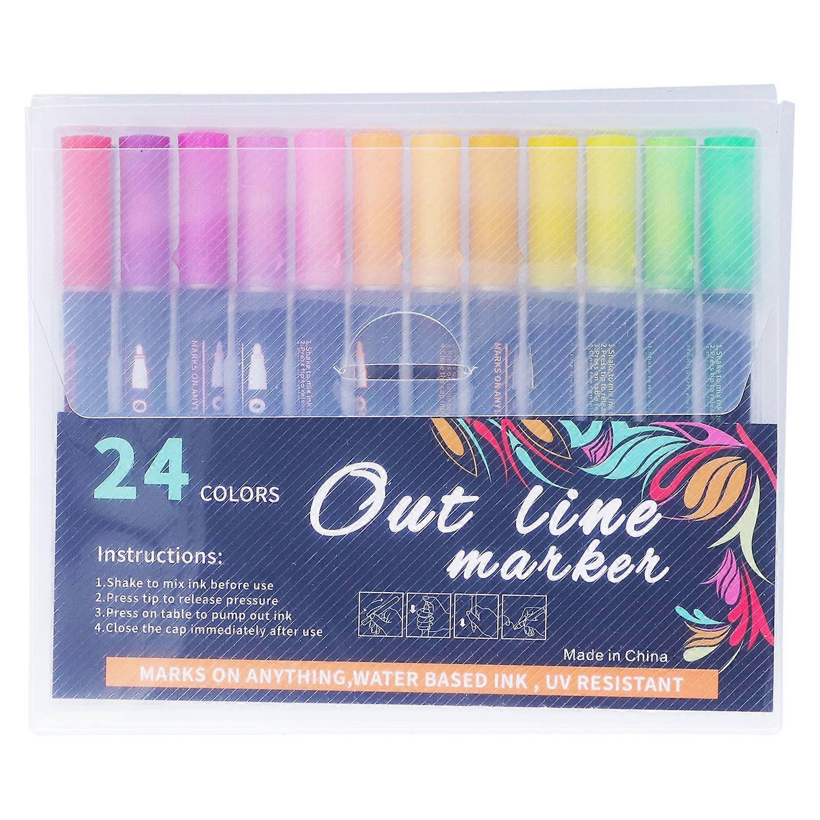 24Pcs Highlighters Waterproof Fluency Ink Multipurpose Lightweight Portable Outline Pens