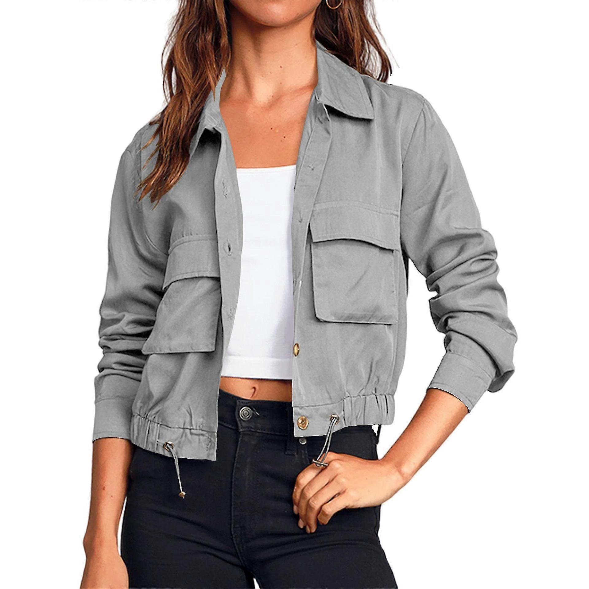 Women's Solid Colour Single Breasted Long-sleeve Drawstring Thin Jacket