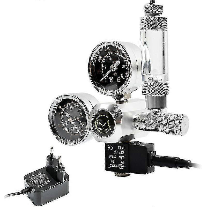 Aquarium Co2 Regulator With 12v Adapter, Aquarium Pressure Reducer, Dual Pressure Gauge Includes Bubble Counter And Check Valve, W21.8 Interface