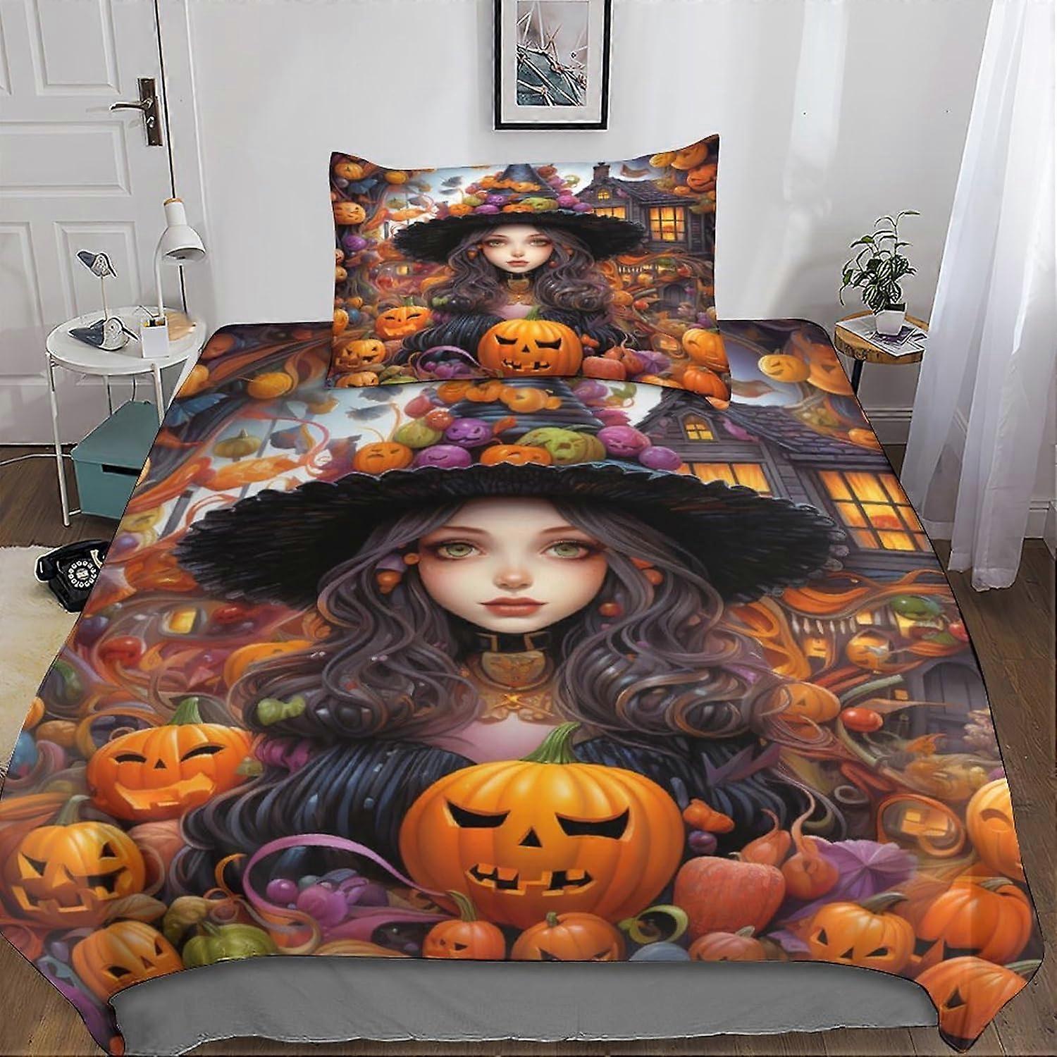 Zestaw pościeli Halloween Witch Poszwa na kołdrę z nadrukiem 3D, zapięcie na zamek błyskawiczny z mikrofibry z poszewkami na poduszki, dla chłopców, dziewcząt i dorosłych pojedynczych