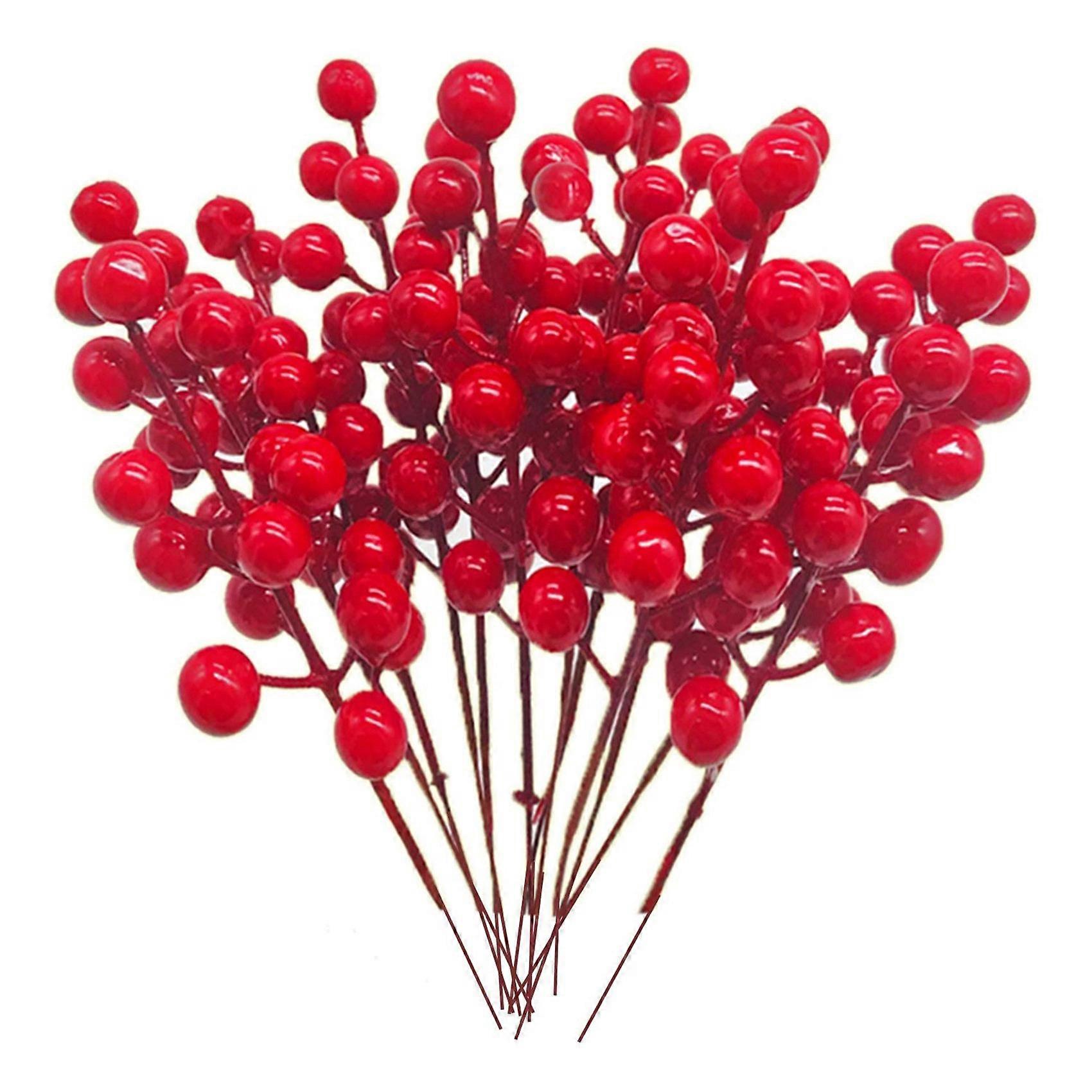 Red Stems,24 Pack 7.9 Inch Artificial Christmas Berries Holly Branch for ,DIY Wreath,Party